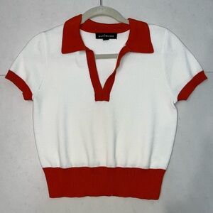 Social Scene: White & Orange Trim Top, Size XL- Brand New